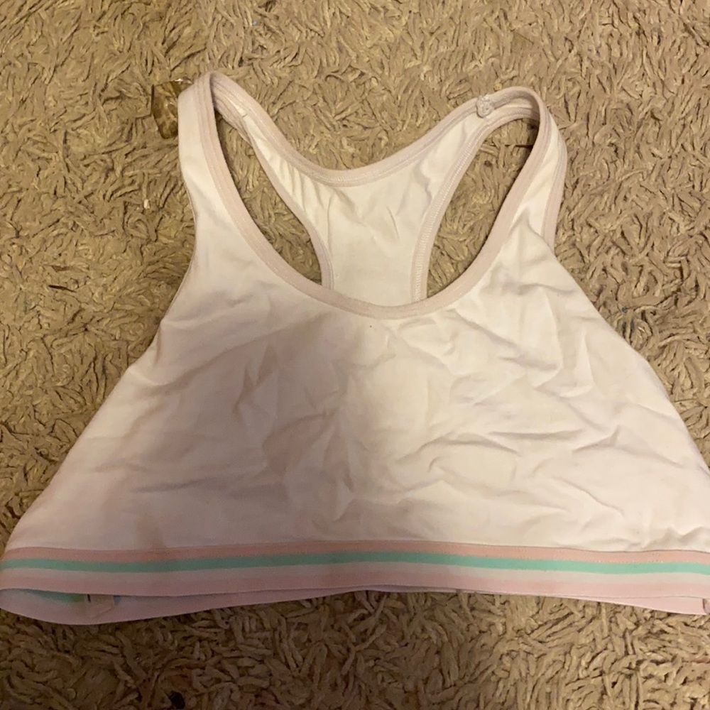 SO XL kids sports bra, white with stripes